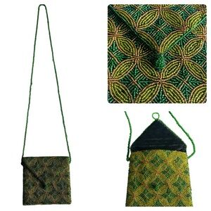 Vintage Art Deco Style Glass Beaded Shoulder Handbag w/ Circular Motif